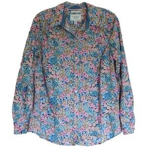 Charter Club Shirt Shop 10 Floral Roll Tab Long Sleeve Cotton Blouse Button Pink